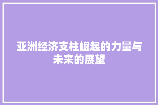 亚洲经济支柱崛起的力量与未来的展望 亚洲经济支柱崛起的力量与未来的展望