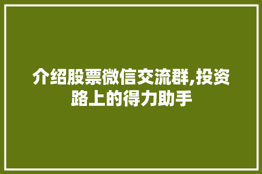 介绍股票微信交流群,投资路上的得力助手