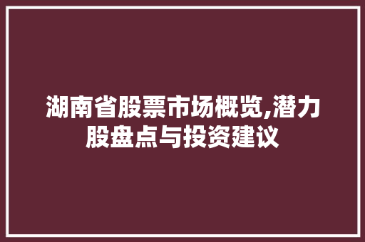 湖南省股票市场概览,潜力股盘点与投资建议