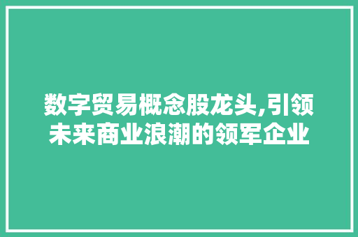 数字贸易概念股龙头,引领未来商业浪潮的领军企业
