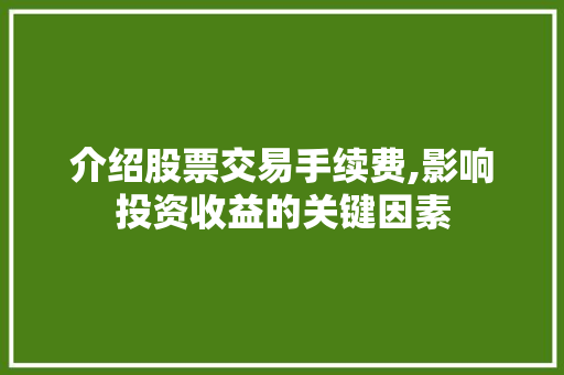 介绍股票交易手续费,影响投资收益的关键因素 介绍股票交易手续费,影响投资收益的关键因素