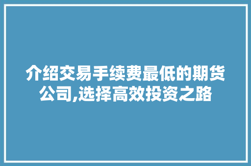 介绍交易手续费最低的期货公司,选择高效投资之路 介绍交易手续费最低的期货公司,选择高效投资之路