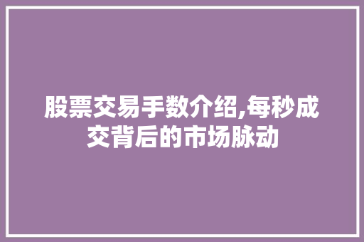股票交易手数介绍,每秒成交背后的市场脉动 股票交易手数介绍,每秒成交背后的市场脉动