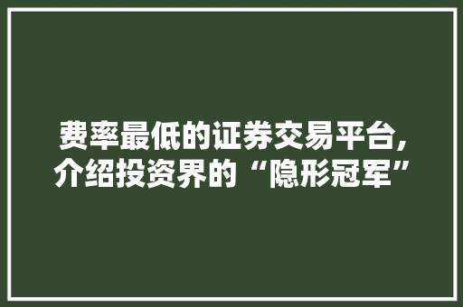 费率最低的证券交易平台,介绍投资界的“隐形冠军” 费率最低的证券交易平台,介绍投资界的“隐形冠军”