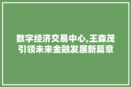 数字经济交易中心,王森茂引领未来金融发展新篇章 数字经济交易中心,王森茂引领未来金融发展新篇章