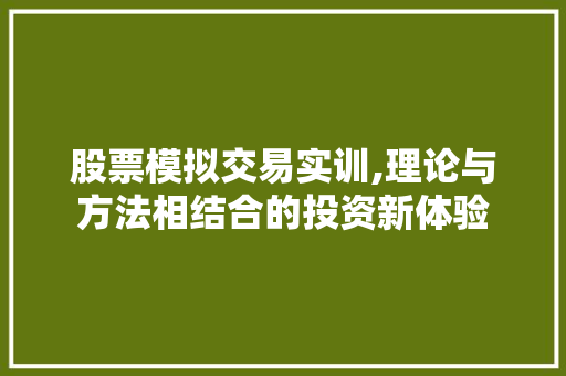 股票模拟交易实训,理论与方法相结合的投资新体验 股票模拟交易实训,理论与方法相结合的投资新体验
