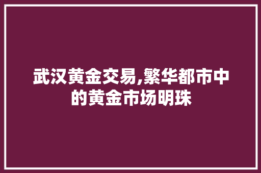 武汉黄金交易,繁华都市中的黄金市场明珠 武汉黄金交易,繁华都市中的黄金市场明珠