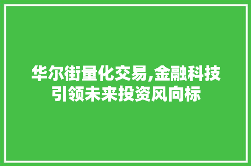 华尔街量化交易,金融科技引领未来投资风向标
