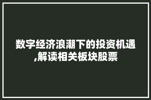 数字经济浪潮下的投资机遇,解读相关板块股票