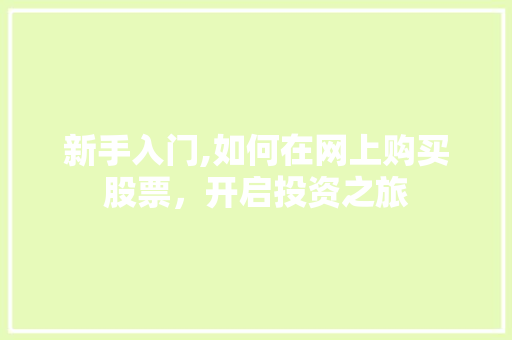 新手入门,如何在网上购买股票,开启投资之旅 新手入门,如何在网上购买股票,开启投资之旅