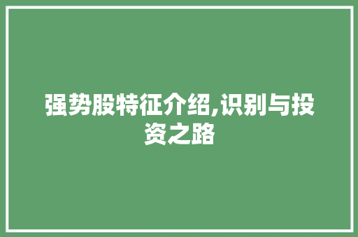 强势股特征介绍,识别与投资之路