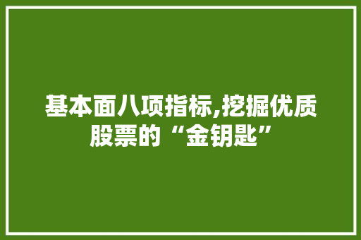 基本面八项指标,挖掘优质股票的“金钥匙”