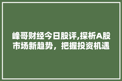 峰哥财经今日股评,探析A股市场新趋势,把握投资机遇