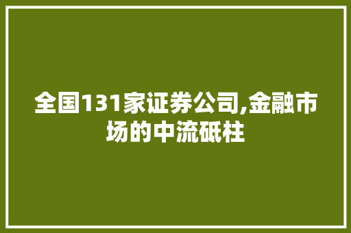 全国131家证券公司,金融市场的中流砥柱