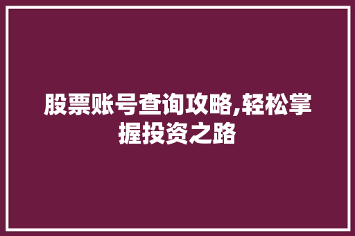 股票账号查询攻略,轻松掌握投资之路