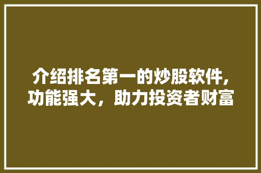介绍排名第一的炒股软件,功能强大,助力投资者财富增值 介绍排名第一的炒股软件,功能强大,助力投资者财富增值
