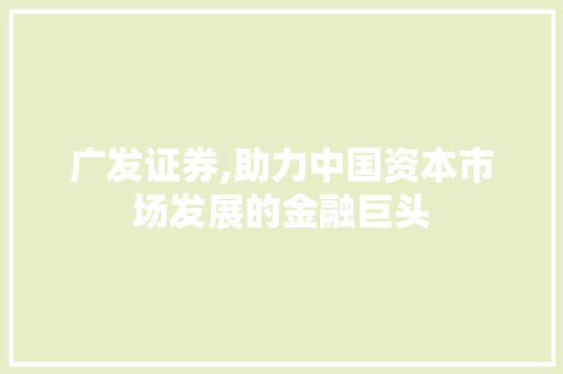 广发证券,助力中国资本市场发展的金融巨头 广发证券,助力中国资本市场发展的金融巨头