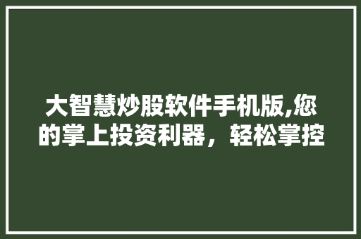 大智慧炒股软件手机版,您的掌上投资利器,轻松掌控股市动态 大智慧炒股软件手机版,您的掌上投资利器,轻松掌控股市动态