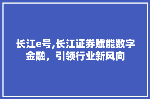 长江e号,长江证券赋能数字金融,引领行业新风向 长江e号,长江证券赋能数字金融,引领行业新风向