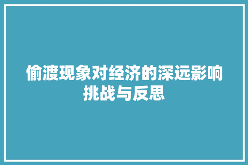偷渡现象对经济的深远影响挑战与反思 偷渡现象对经济的深远影响挑战与反思