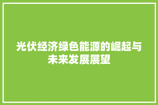 光伏经济绿色能源的崛起与未来发展展望 光伏经济绿色能源的崛起与未来发展展望