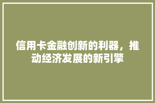 信用卡金融创新的利器,推动经济发展的新引擎 信用卡金融创新的利器,推动经济发展的新引擎