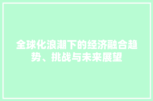 全球化浪潮下的经济融合趋势、挑战与未来展望 全球化浪潮下的经济融合趋势、挑战与未来展望