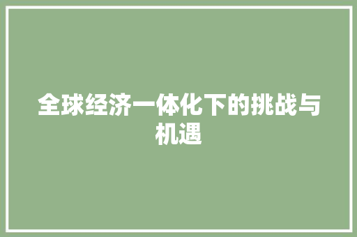 全球经济一体化下的挑战与机遇 全球经济一体化下的挑战与机遇