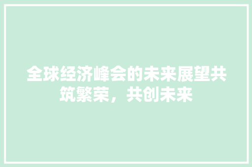 全球经济峰会的未来展望共筑繁荣,共创未来 全球经济峰会的未来展望共筑繁荣,共创未来