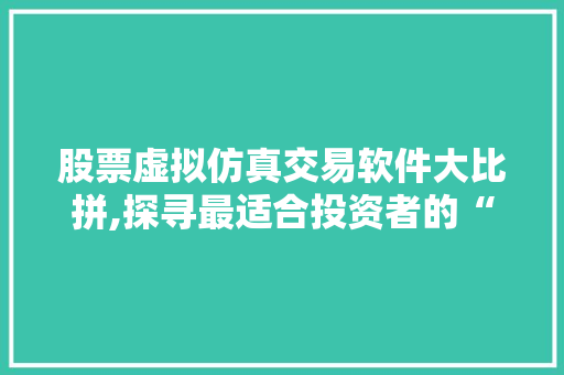 股票虚拟仿真交易软件大比拼,探寻最适合投资者的“虚拟市场”利器