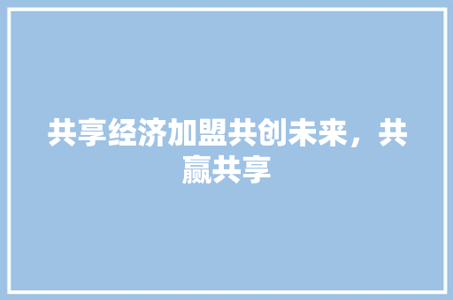 共享经济加盟共创未来,共赢共享 共享经济加盟共创未来,共赢共享