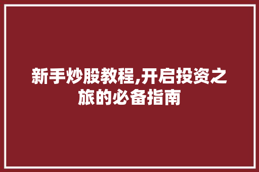 新手炒股教程,开启投资之旅的必备指南 新手炒股教程,开启投资之旅的必备指南