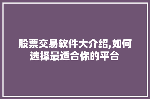 股票交易软件大介绍,如何选择最适合你的平台 股票交易软件大介绍,如何选择最适合你的平台