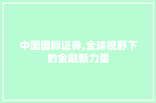中国国际证券,全球视野下的金融新力量 中国国际证券,全球视野下的金融新力量