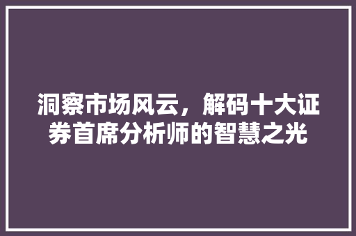 洞察市场风云,解码十大证券首席分析师的智慧之光