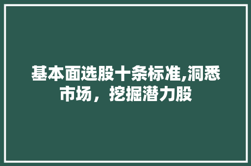 基本面选股十条标准,洞悉市场,挖掘潜力股