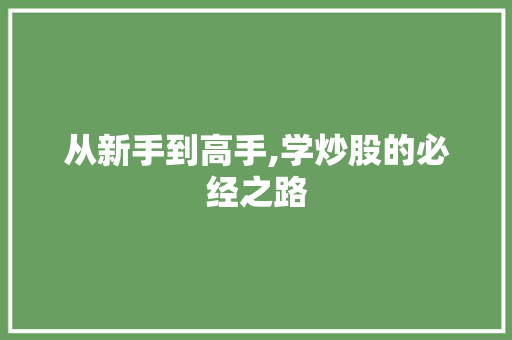 从新手到高手,学炒股的必经之路