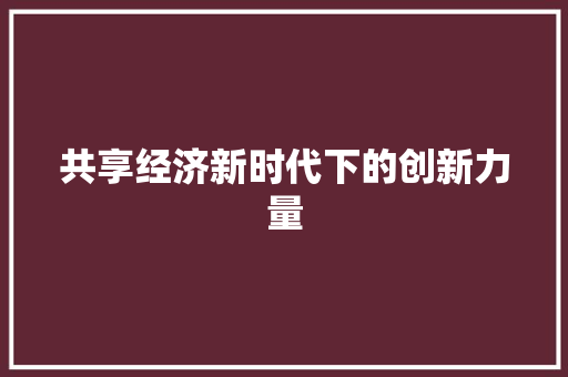 共享经济新时代下的创新力量 共享经济新时代下的创新力量