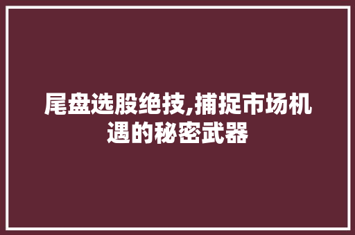 尾盘选股绝技,捕捉市场机遇的秘密武器 尾盘选股绝技,捕捉市场机遇的秘密武器