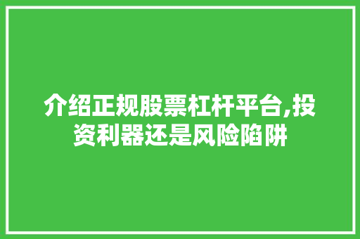 介绍正规股票杠杆平台,投资利器还是风险陷阱 介绍正规股票杠杆平台,投资利器还是风险陷阱