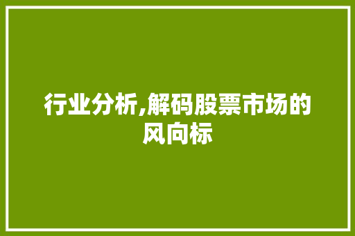 行业分析,解码股票市场的风向标 行业分析,解码股票市场的风向标