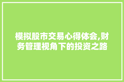 模拟股市交易心得体会,财务管理视角下的投资之路 模拟股市交易心得体会,财务管理视角下的投资之路