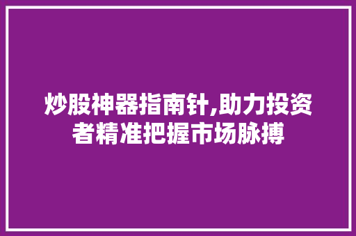 炒股神器指南针,助力投资者精准把握市场脉搏 炒股神器指南针,助力投资者精准把握市场脉搏