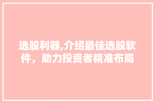 选股利器,介绍最佳选股软件,助力投资者精准布局 选股利器,介绍最佳选股软件,助力投资者精准布局