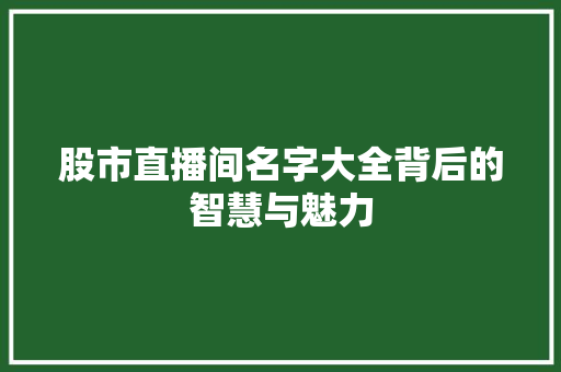 股市直播间名字大全背后的智慧与魅力