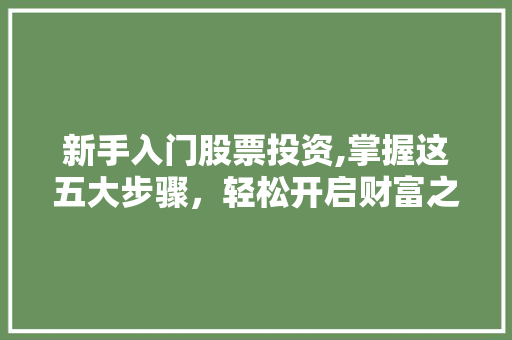 新手入门股票投资,掌握这五大步骤，轻松开启财富之旅