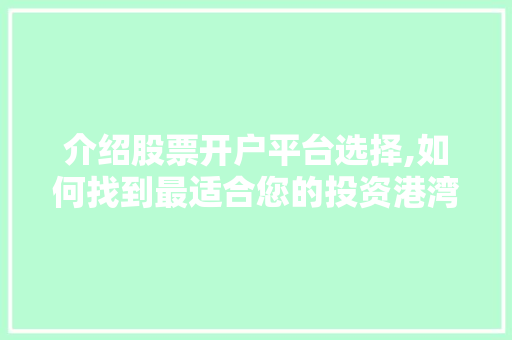 介绍股票开户平台选择,如何找到最适合您的投资港湾