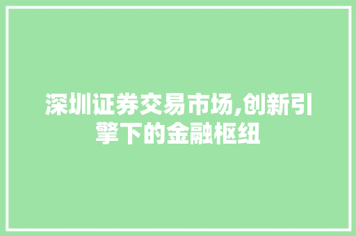 深圳证券交易市场,创新引擎下的金融枢纽