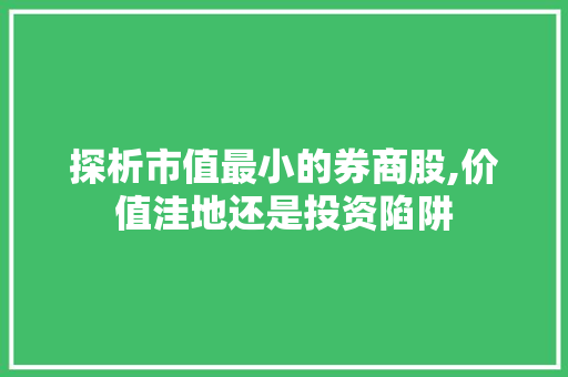 探析市值最小的券商股,价值洼地还是投资陷阱 探析市值最小的券商股,价值洼地还是投资陷阱