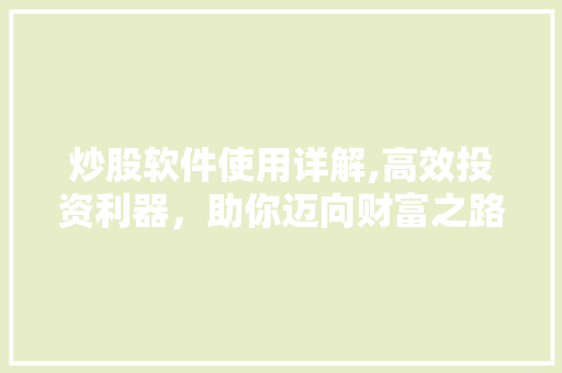 炒股软件使用详解,高效投资利器,助你迈向财富之路 炒股软件使用详解,高效投资利器,助你迈向财富之路